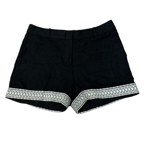 Kate Spade NY Black Linen White Geometric Embroidered Lining Shorts sz US 2 NEW - Picture 5 of 11